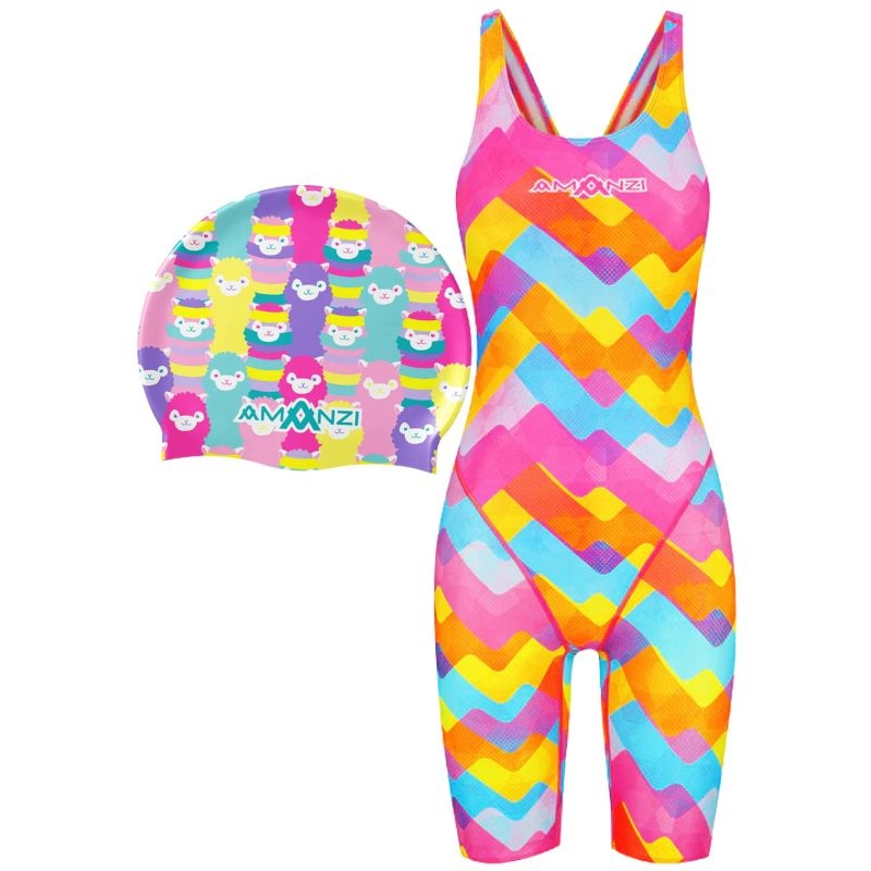 Amanzi - Prism Pulse Girls Kneelength & Alpacapellas Swim Cap