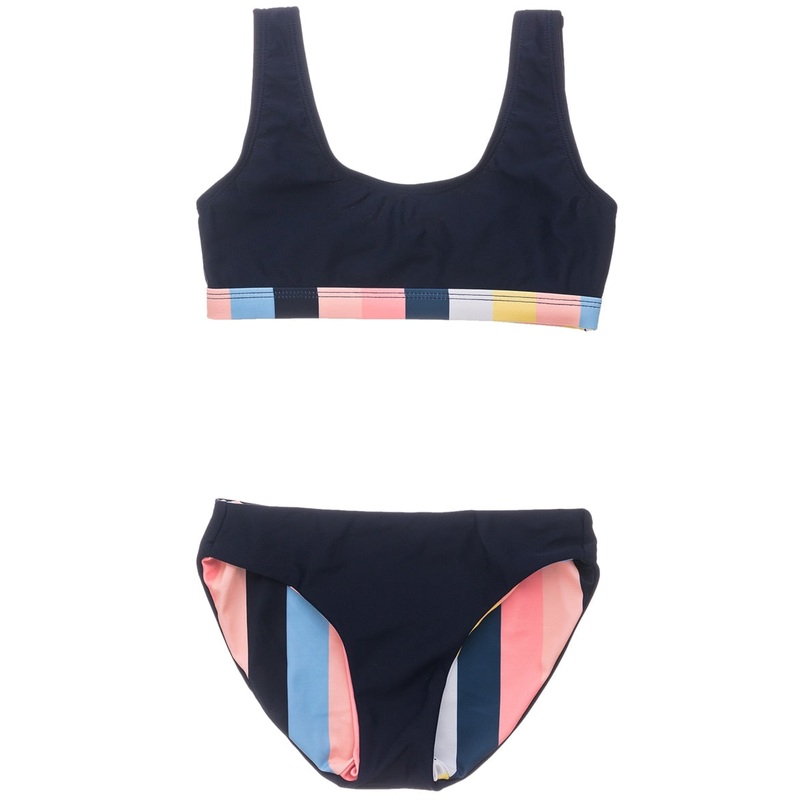 Snapper Rock Girls' Opti Stripe Scoop Two Piece Crop Bikini Set (Big Kid)