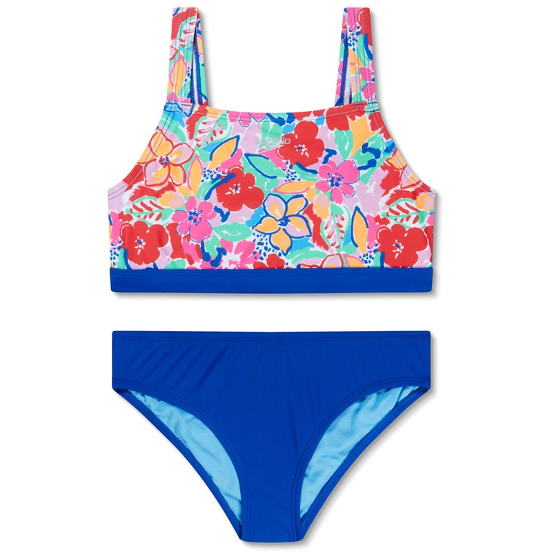 Speedo Girl's Print Tie Back Two Piece Bikini Set (Little Kid, Big Kid)