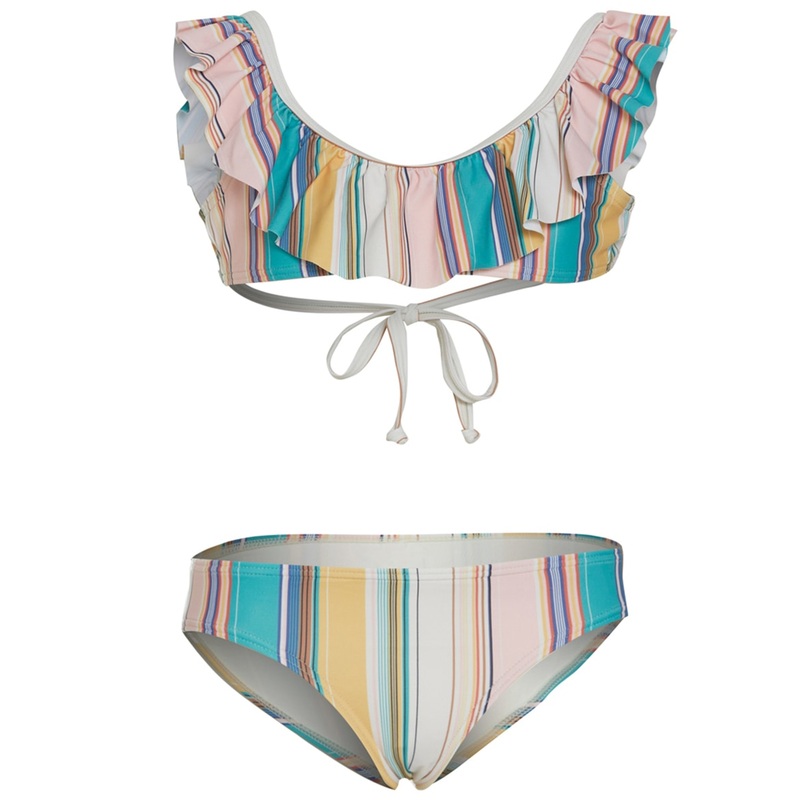 O'Neill Girls' Baja Stripe Ruffle Tie Back Swim Set (Little Kid, Big Kid)