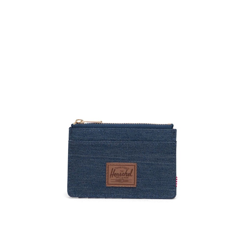 Herschel Oscar Wallet-Indigo Denim Crosshatch/Saddle Brown
