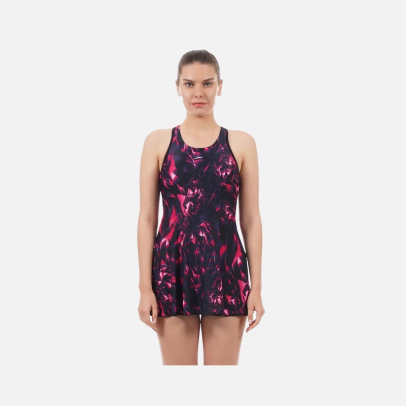 Speedo Allover Print Racerback Women's Swimdress -Black/Jewel Pink/Ecstatic/White