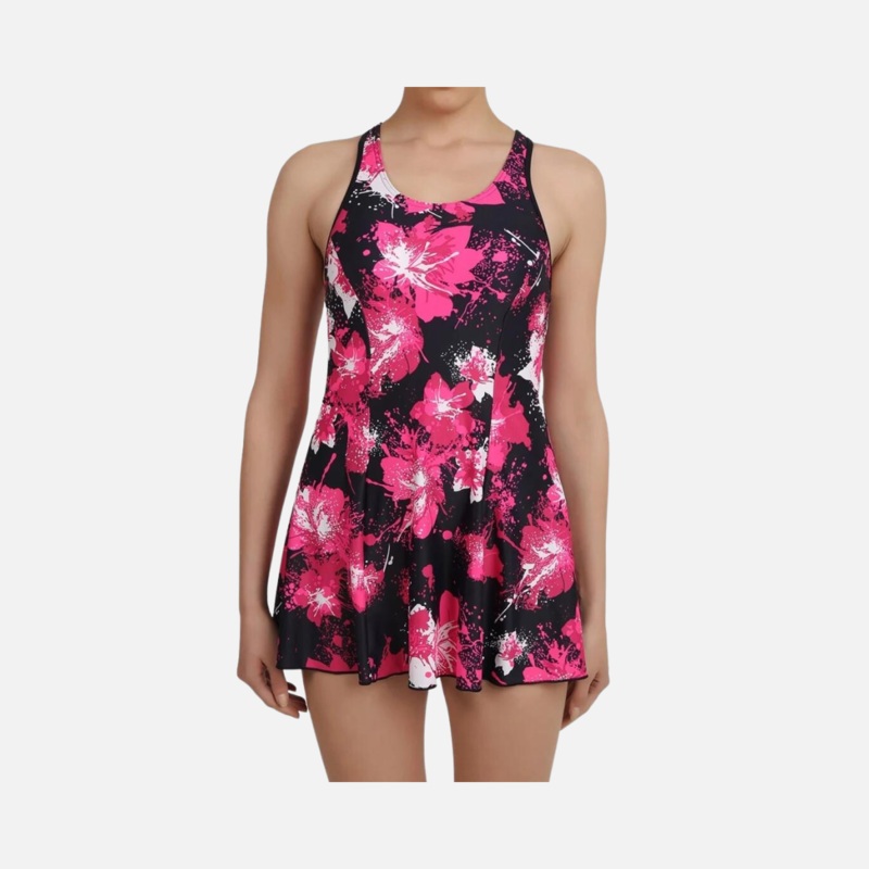 Speedo Allover Print Racerback Women's Swimdress -Navy/Fluo Pink/Magenta/White