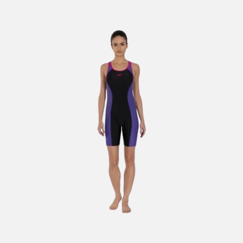 Speedo Essential Splice Racerback Women's Legsuit -Black/Tapestry/Electric Pink