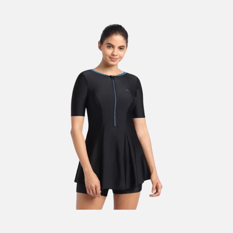 Speedo Closedback With Boyleg  Women's Swimdress -Black/Darkteal