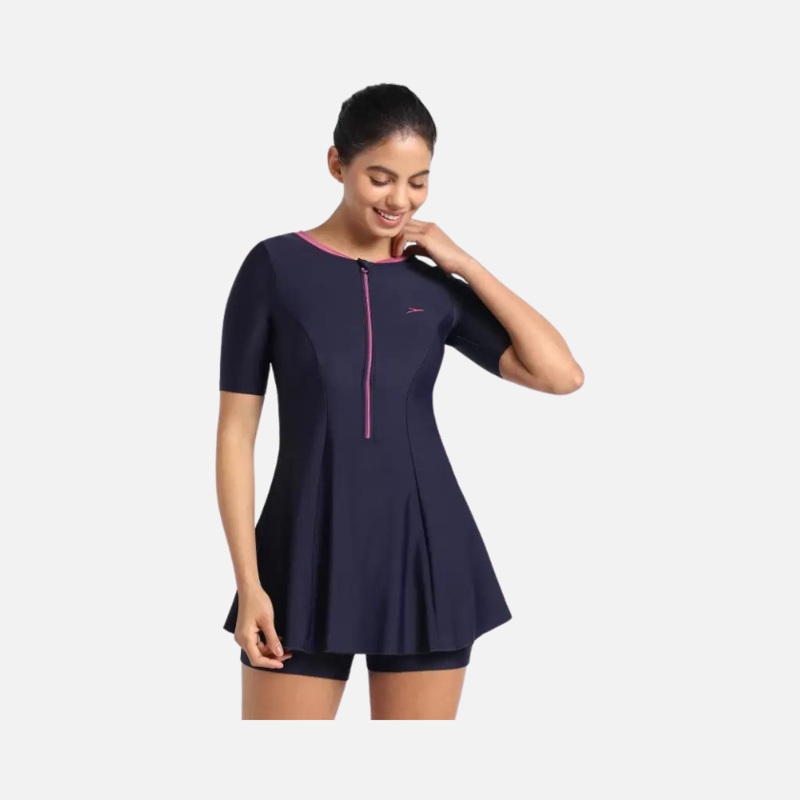 Speedo Closedback With Boyleg Women's Swimdress -Truenavy/Hotmauve