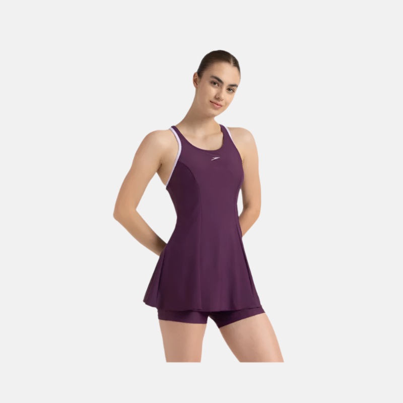 Speedo Enduraflex Racerback Swimdress Women's With Boyleg - Plum Dandy/Lilac Breeze
