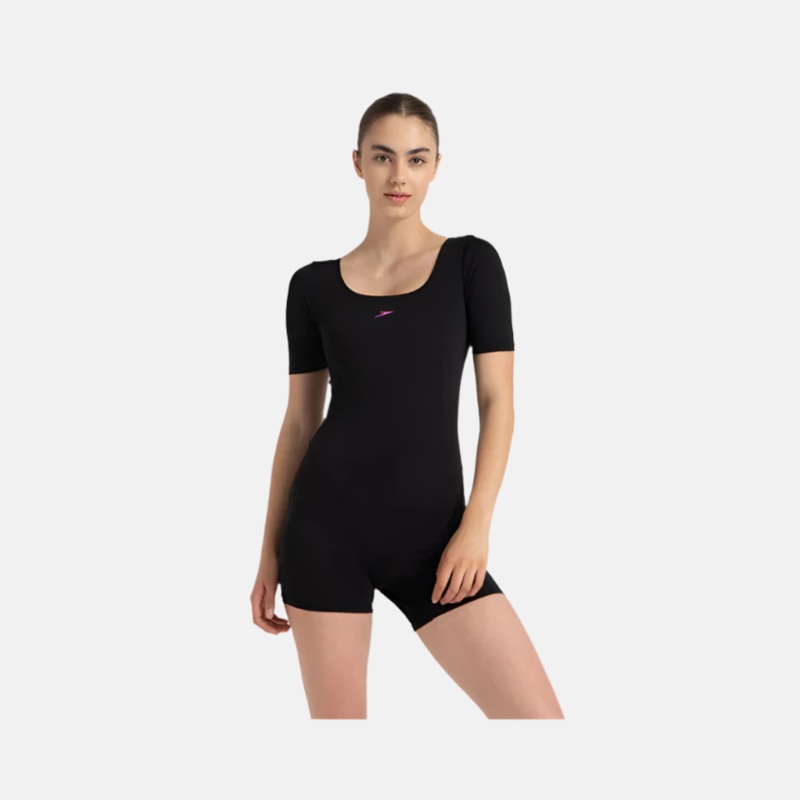 Speedo Endurance+ Sleeved Myrtle U-Back Women's Legsuit - Black/Neon Viole
