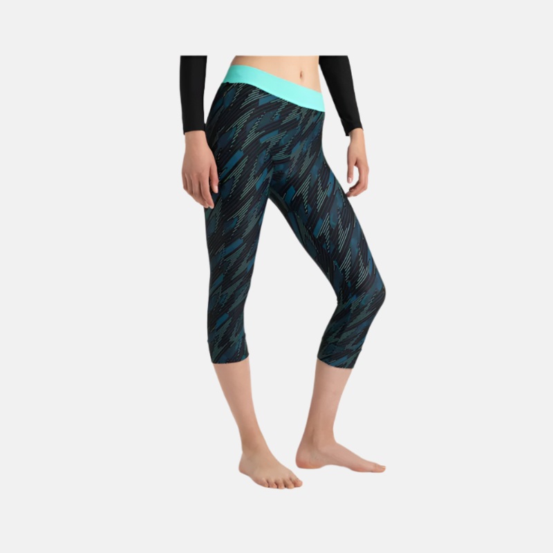 Speedo Endurance10 Hyperboom Print Contrast Women's Swim Capri - Black/Dark Teal/Arctic Glass