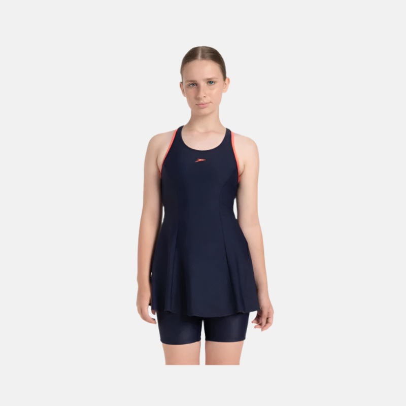 Speedo Endurance10 Racerback Women's Swimdress With Boyleg -True Navy/Coral Sand