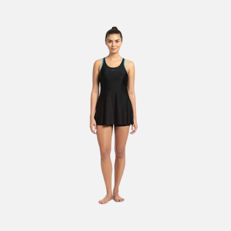 Speedo Racerback Women's Swimdress with Boyleg -Black/Nordic Teal