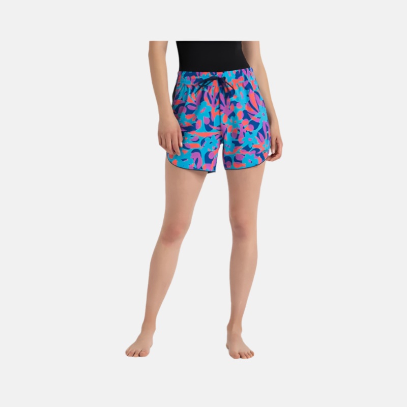Speedo 4 Way Comfort Stretch Leisure Printed Women's Watershorts With Side Pockets -Turkish Sea/Picton Blue/Coral Sands