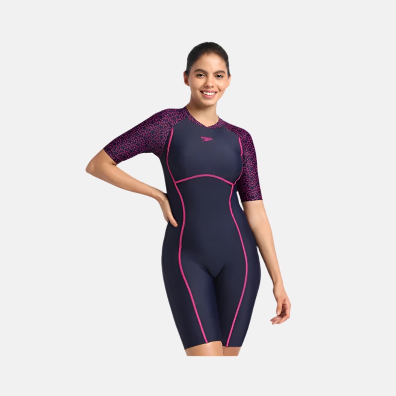 Speedo Endurance10 Essential Splice Print Closedback Women's Kneesuit - True Navy/Electric Pink