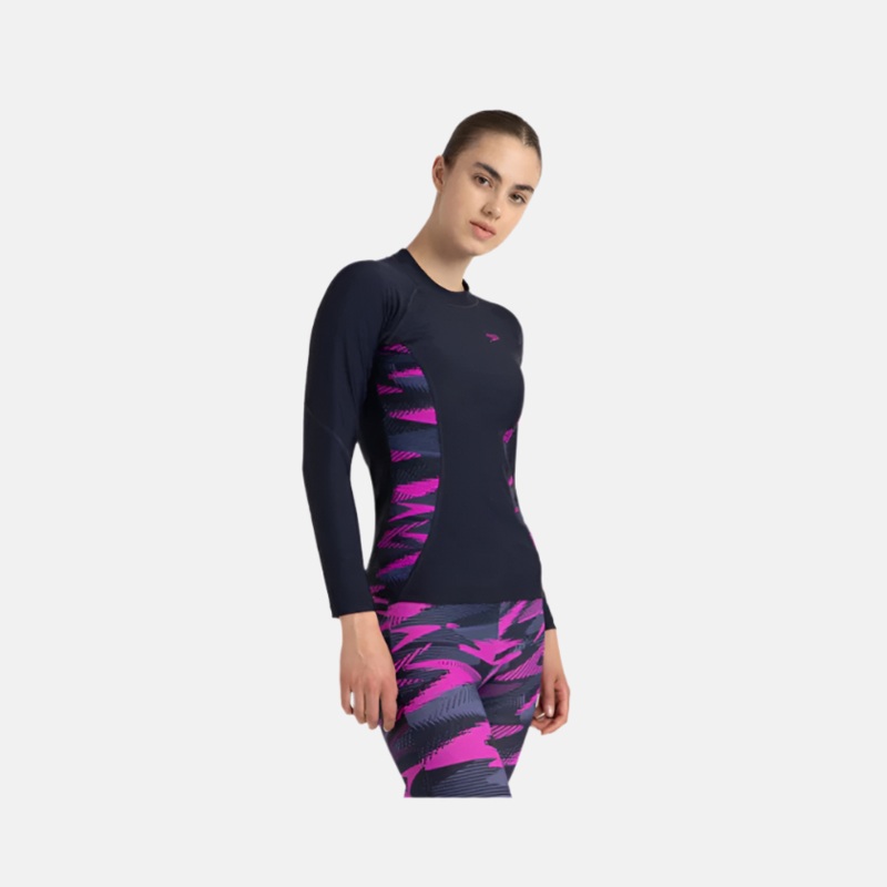 Speedo Hyperboom Splice Print Long Sleeve Women's Suntop -True Navy/Hapuna Blue/Div